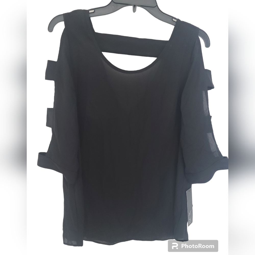 BCX Top Blouse Black Size Medium NWT